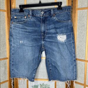Levis 511 Distressed Cut Off Frayed Blue Jean Shorts with raw edge Size 33
